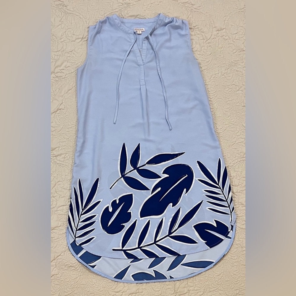 Merona Light Blue Sleeveless Midi Dress with Navy Leaf Print - Picture 11 of 11
